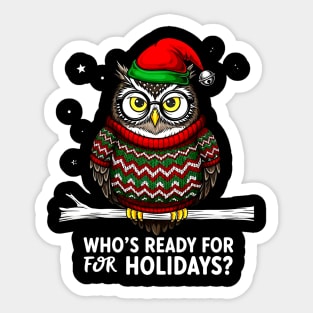 Cute Owl Ugly Christmas Sweater Holiday Tee Sticker
